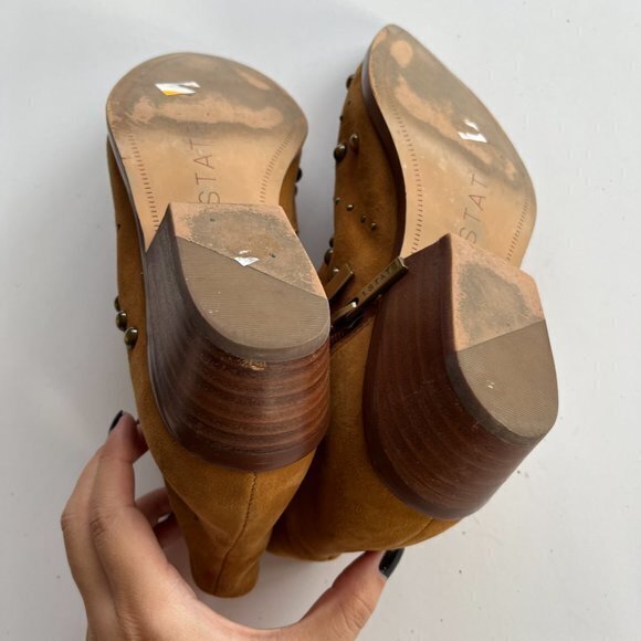 1. State Leather Sobel Metal Stud Western Booties British Tan Womens Siz… - Picture 11 of 11